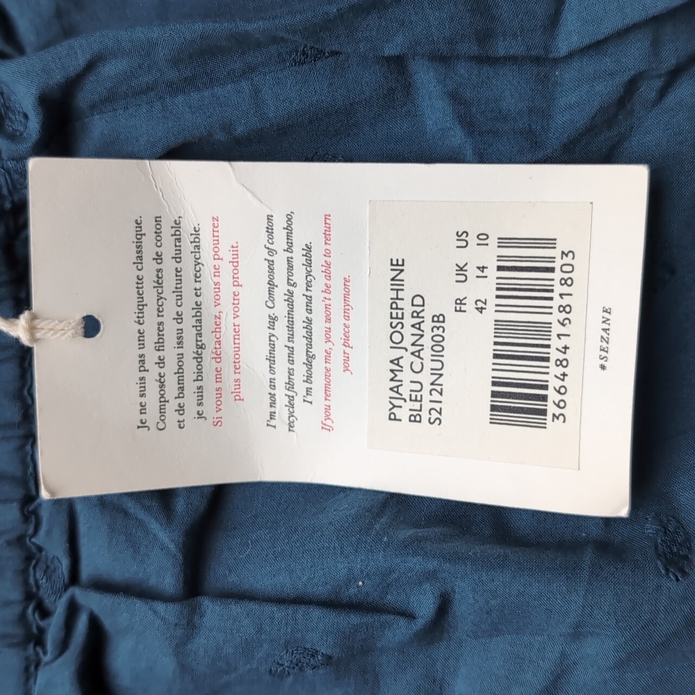NWT Sezane Joséphine, Cerulean blue Pajama Set, US10 / EU42 - Picture 5 of 12